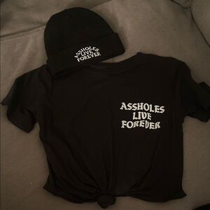 Black Graphic Tee and Beanie Set